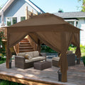 COOS BAY 11x11 Pop Up Gazebo with 4 Sidewalls, Instant Outdoor Canopy Tent with UPF 50+ UV Protection, Water Resistant Shelter with Carry Bag, Stakes & Ropes, Brown