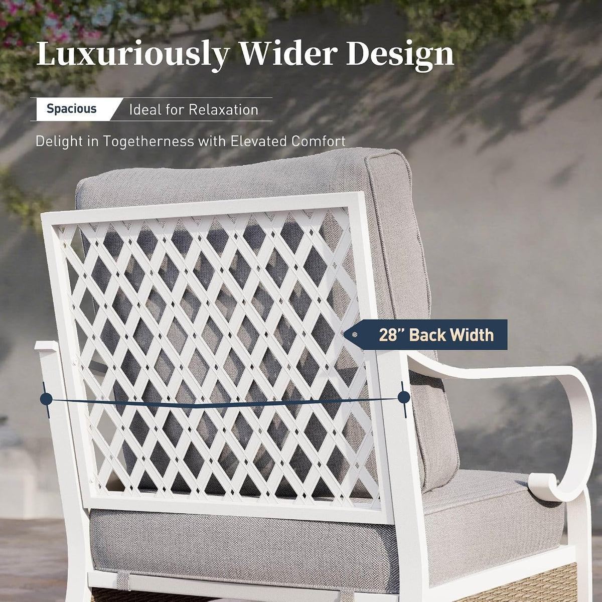 SUNSHINE VALLEY 4 PCS Metal Outdoor Patio Furniture Set, Patio Conversation Sets 1 3-Seater Sofa, 2 Swivel Chairs with 5.75' Extra Thick Cushion and Coffee Table, White Frame Backyard Furniture, Gray