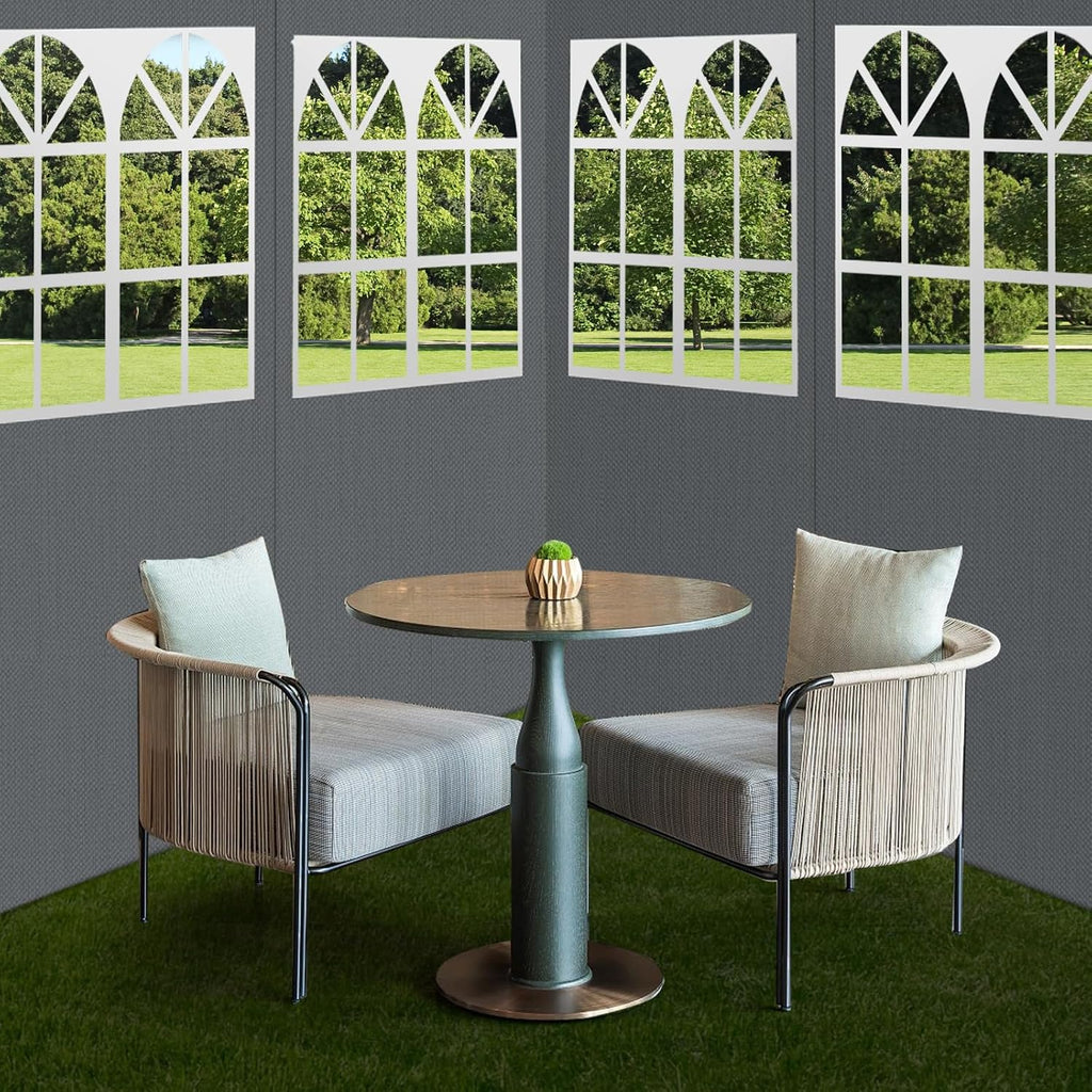 10'x12' Gazebo Curtains Outdoor Waterproof with PVC Windows, 4-Panel Sidewalls Universal Replacement Privacy Curtain, Outdoor Curtains for Patio, Backyard (Grey)
