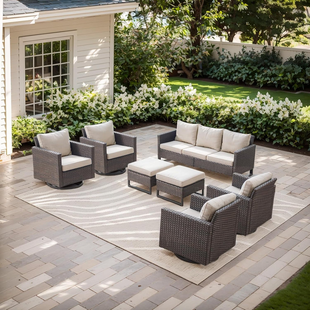 Rilyson Luxury Wicker Outdoor Couch Patio Sofa - 3 Seater Rattan Outdoor Patio Couch Water Resistant,Comfortable Cushions and Sturdy Metal Frame for Outside Porch Deck Backyard Garden(Brown/Blue)