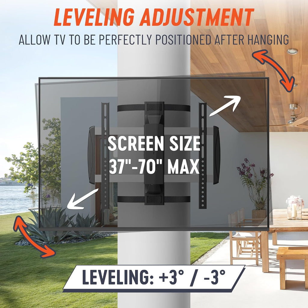 ZeboZap 37'–70' TVs | Outdoor Full Motion Dual Arm TV Mount Fits Pillars & Poles, Weatherproof No Drill Gazebo TV Mount, VESA 600x400, Holds 77 lbs