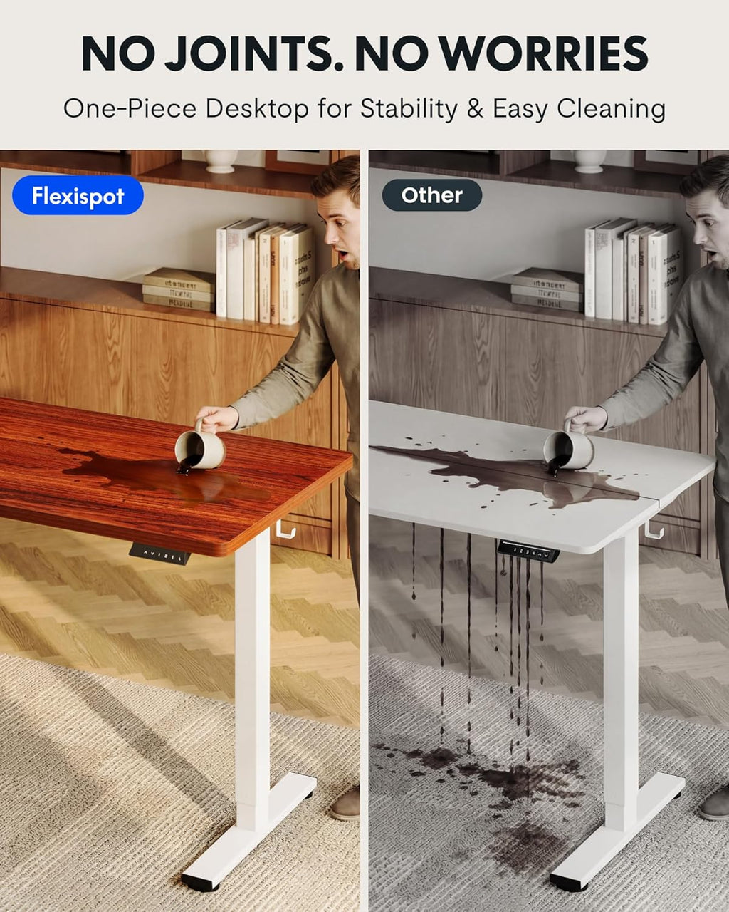 FLEXISPOT EN1 One-Piece Standing Desk with 1-Inch Thick Seamless Desktop, 48'x24' Electric Height Adjustable Desk for Home Office, Multi-Monitor Setups & Easy Assembly, Mahogany