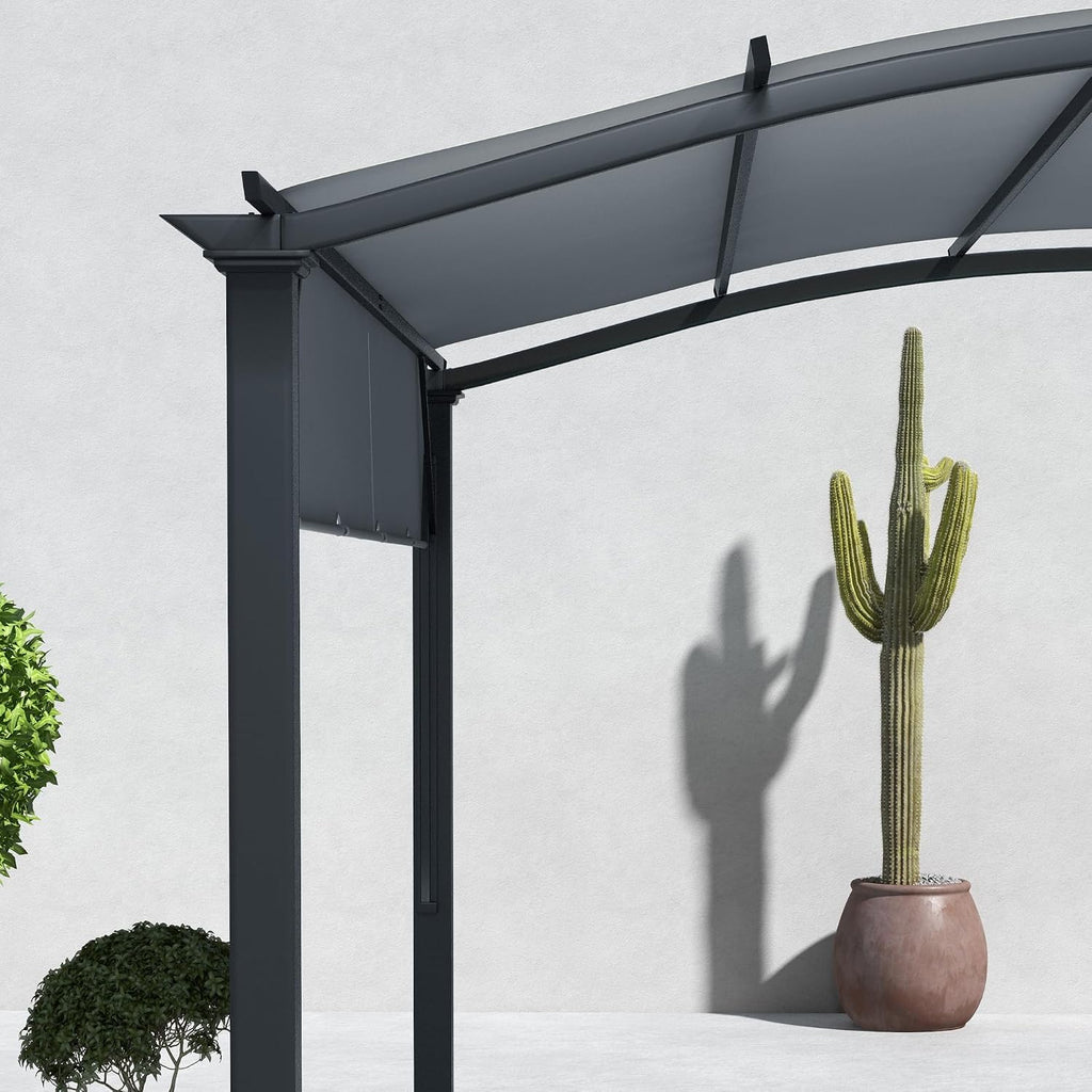 Outsunny 11' x 11' Outdoor Retractable Pergola Canopy, Arched Sun Shade Shelter, Metal Frame Patio Canopy for Backyard, Garden, Porch, Beach, Gray