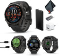 Garmin Fenix 8 43MM AMOLED Sapphire Premium Multisport GPS Smartwatch Carbon Gray DLC Titanium with Black Gray Silicone Band, LED Flashlight, Fitness & Health Smart Watch Bundle
