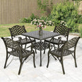 MEETWARM 5-Piece Outdoor Furniture Dining Set, All Weather Cast Aluminum Conversation Set Includes 4 Chairs and a 31.5' Square Table with 2.2' Umbrella Hole for Patio Garden Deck, Lattice Weave Design
