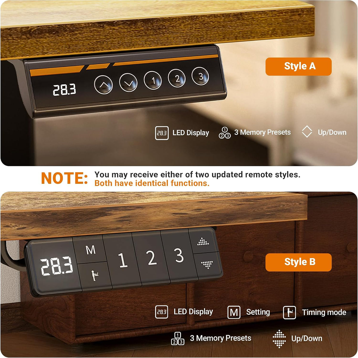 Claiks Electric Standing Desk, Adjustable Height Stand up Desk, 40x24 Inches Sit Stand Home Office Desk with Splice Board, Black Frame/Rustic Brown Top