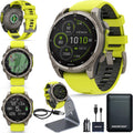 Garmin Fenix 8 Premium Multisport GPS Running Smartwatch, 47 mm, Sapphire | Solar, Dive-Rated, Built-in Flashlight | Titanium with Amp Yellow/Graphite Band with Signature Series Charging Stand