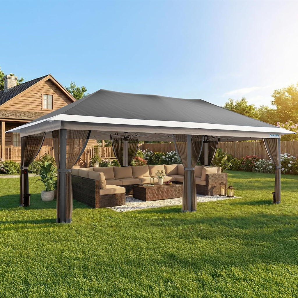 Quictent 10'x20' Pop up Gazebo Canopy Tent, One Person Set up Portable Instant Folding Shelter, Outdoor Canopy Tent with Extra Shade for Backyard, Patio, Party