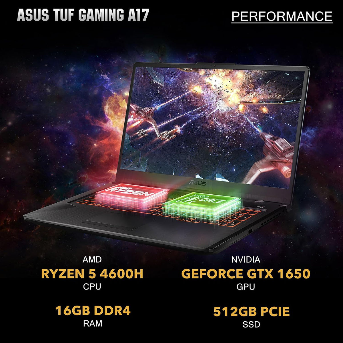 Asus TUF A17 17.3/inches 144Hz FHD Gaming Laptop, AMD Ryzen 5 4600H, 16GB RAM, 512GB PCIe SSD, NVIDIA GeForce GTX 1650, RGB Backlit Keyboard, Win 11, Black, 32GB Snowbell USB Card
