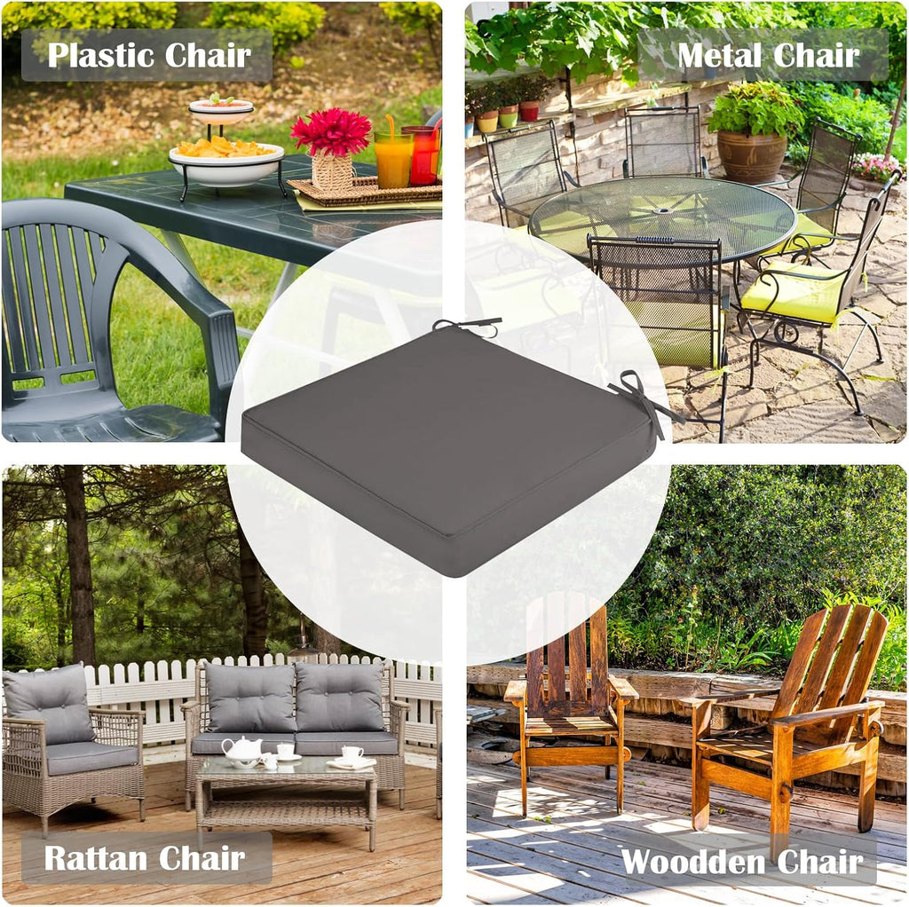 SK Studio Outdoor Chair Cushions for Patio Furniture, Set of 4 Waterproof Square Corner Memory Foam Patio Chair Cushion with Adjustable Ties Outdoor Seat Cushions, White, 20'x20'x2'
