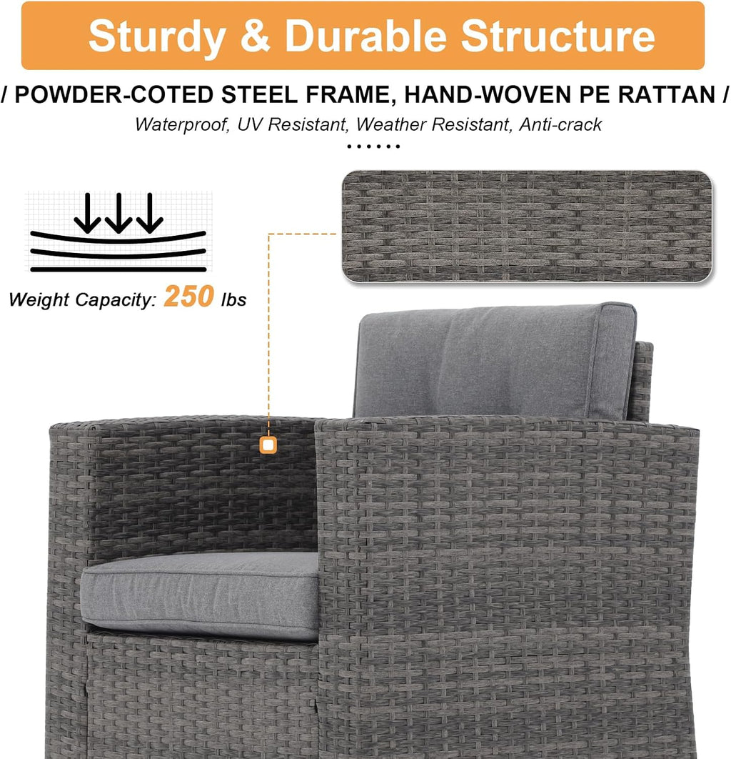 Super Patio 8 Pieces Outdoor Patio Furniture Set with 45' Fire Pit Table, Rattan Patio Conversation Sets with 50000 BTU Gas Fire Pit, Wicker Sectional Sofa Set with Storage Box, Gray (Without Table)