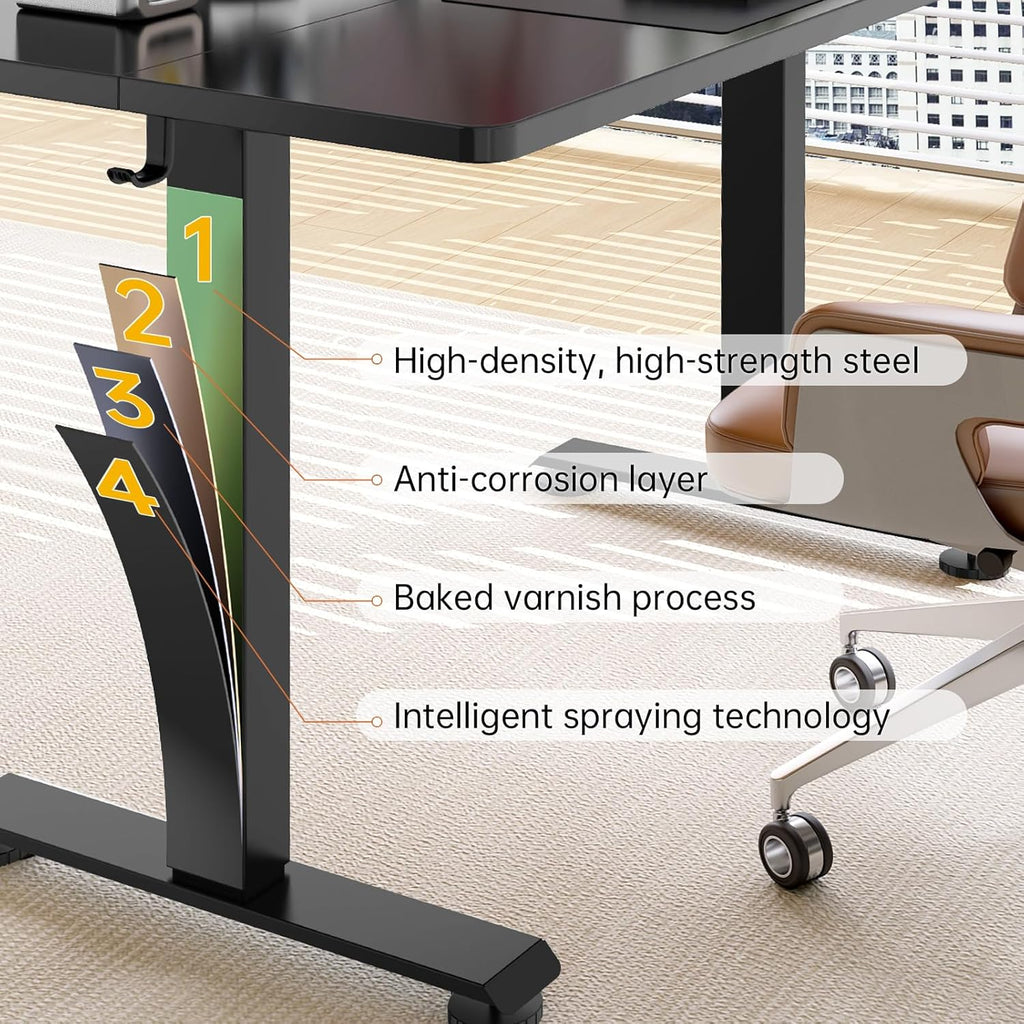 Veken 39.4' Small Electric Standing Desk, Adjustable Height Office Desk with Wood Desktop, Computer Table for Home Work, Study and Gaming, Small Spaces, Modern Furniture, Black