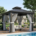 AirWire 10'x10' Outdoor Gazebo Hardtop Grill Gazebo Aluminum Galvanized Steel Double Roof Outdoor Pergola Include Curtain and Netting for Backyard, Patio, Lawn