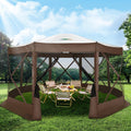 COBIZI 15x15FT Pop Up Gazebo Screen Tent Screen House for Camping, Screen Room with Mosquito Netting, Hub Tent Instant Screened Canopy with Carrying Bag and Ground Stakes, Brown