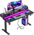 OffiGo Gaming Standing Desk with LED Light, 55 Inch Electric Height Adjustable Table with Power Outlet & Monitor Stand, Sit Stand Computer Workstation for Home, Bedroom, Black