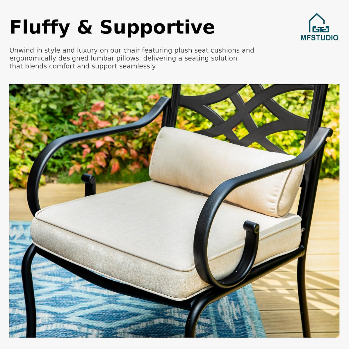 MFSTUDIO Patio Table and Chairs Set of 4, Patio Dining Sets for 4 with Umbrella Hole, Outdoor Dining Set for Deck, Poolside, Backyard, Garden