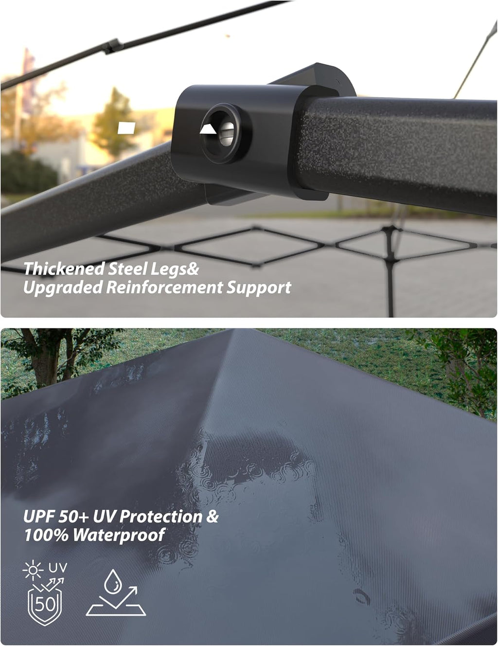 10x10 Pop Up Canopy with 3 Sidewalls - Outdoor Canopy Tent with Portable Roller Bag - One Button Push Setup, 3 Adjustable Height, 4 Weight Bags, 8 Stakes & 4 Guy Ropes Included, Black