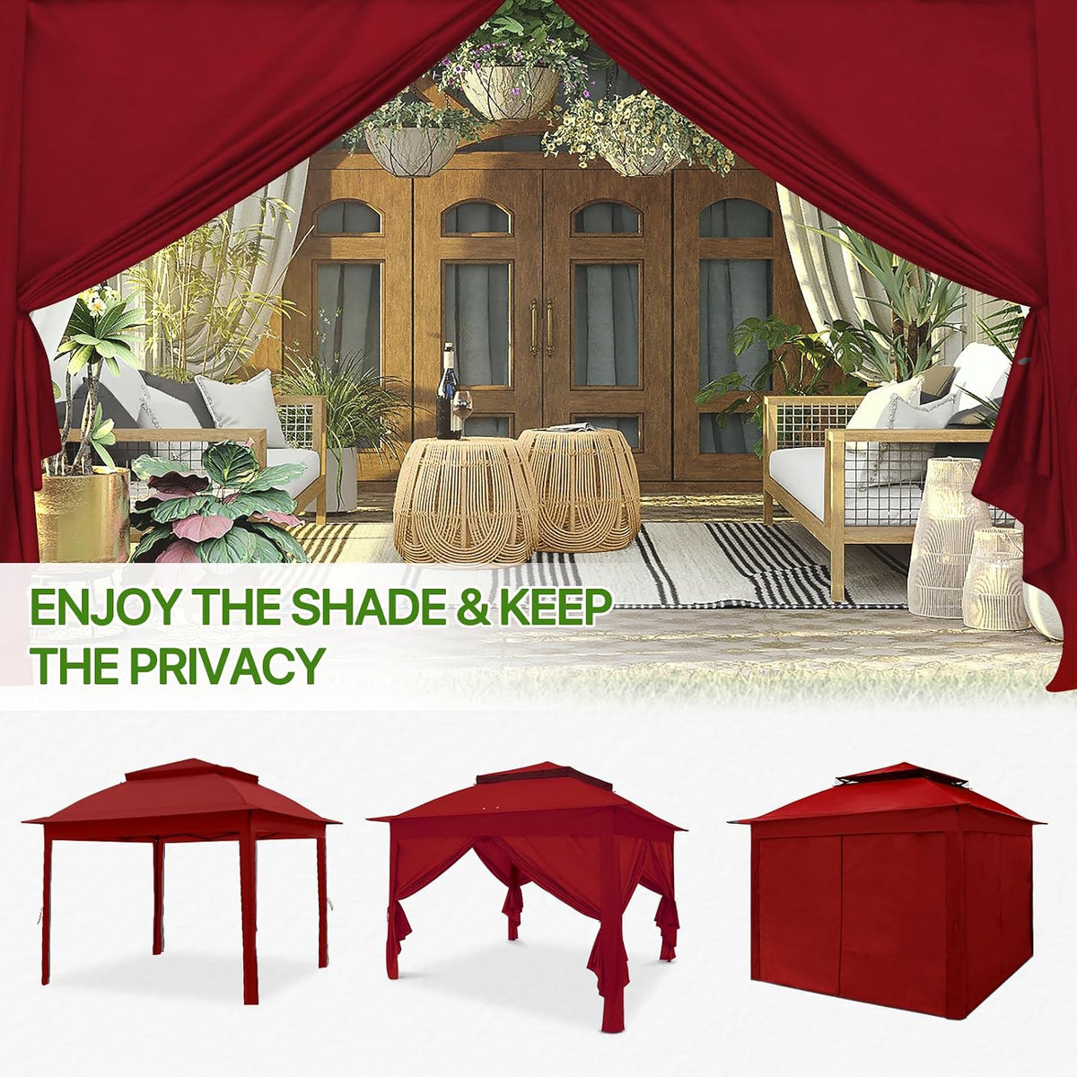 COOS BAY 11x11 Pop Up Gazebo with 4 Sidewalls, Instant Outdoor Canopy Tent with UPF 50+ UV Protection, Water Resistant Shelter with Carry Bag, Stakes & Ropes, Red