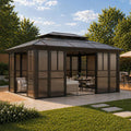 EROMMY 12x16 Sunroom Gazebo, Polycarbonate Roof Outdoor Solarium with Sliding Door & Adjustable Window Panels, Enclosed Patio Sunroom with Mesh Screens, Aluminum Frame Backyard Enclosure