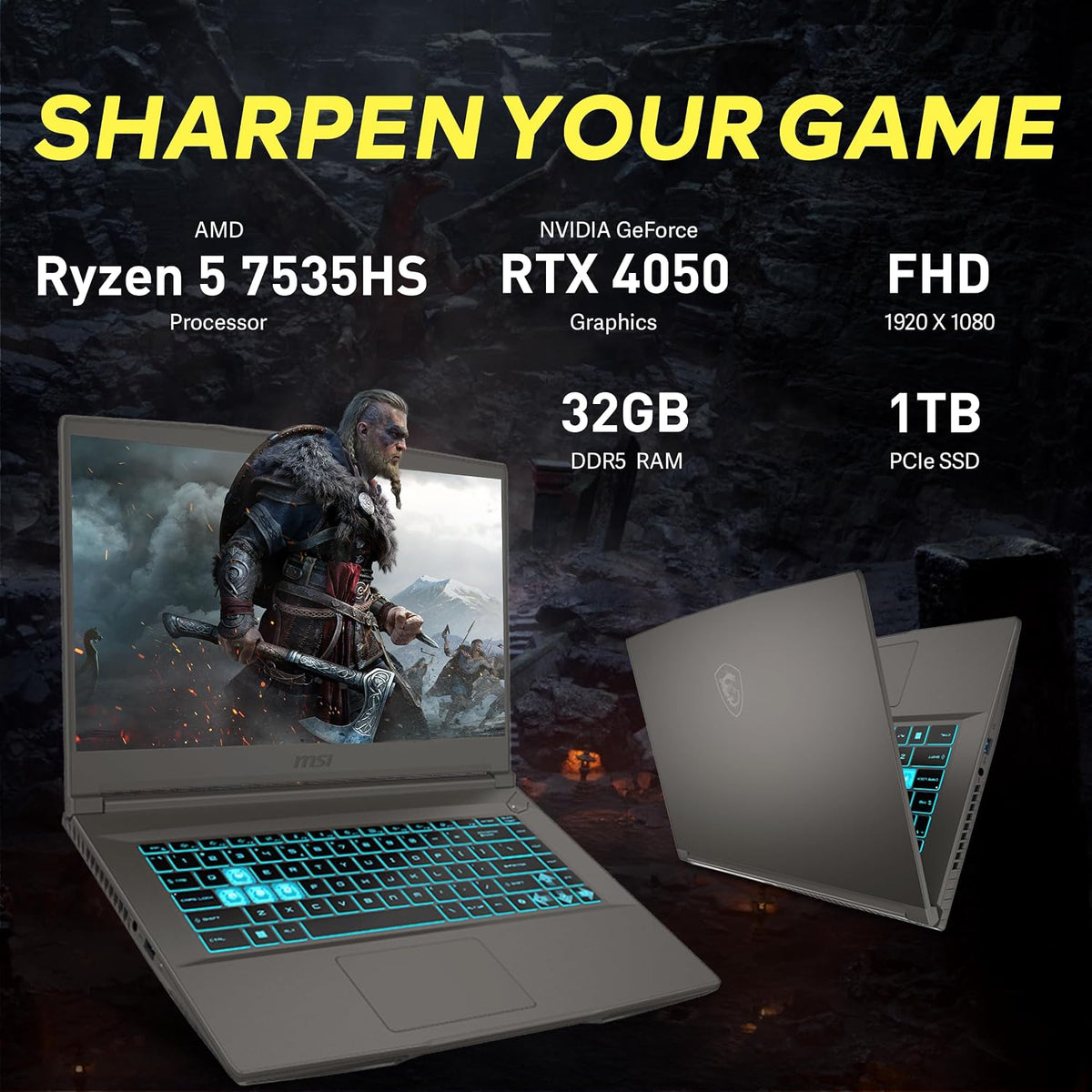 msi Thin A15 15.6' FHD 144Hz Gaming Laptop, AMD Ryzen 5 7535HS, 32GB DDR5, 2TB Storage(1TB SSD+1TB Docking Station Set), NVIDIA GeForce RTX 4050 6GB GDDR6, Backlit Keyboard, Wi-Fi 6E, Win 11, Black