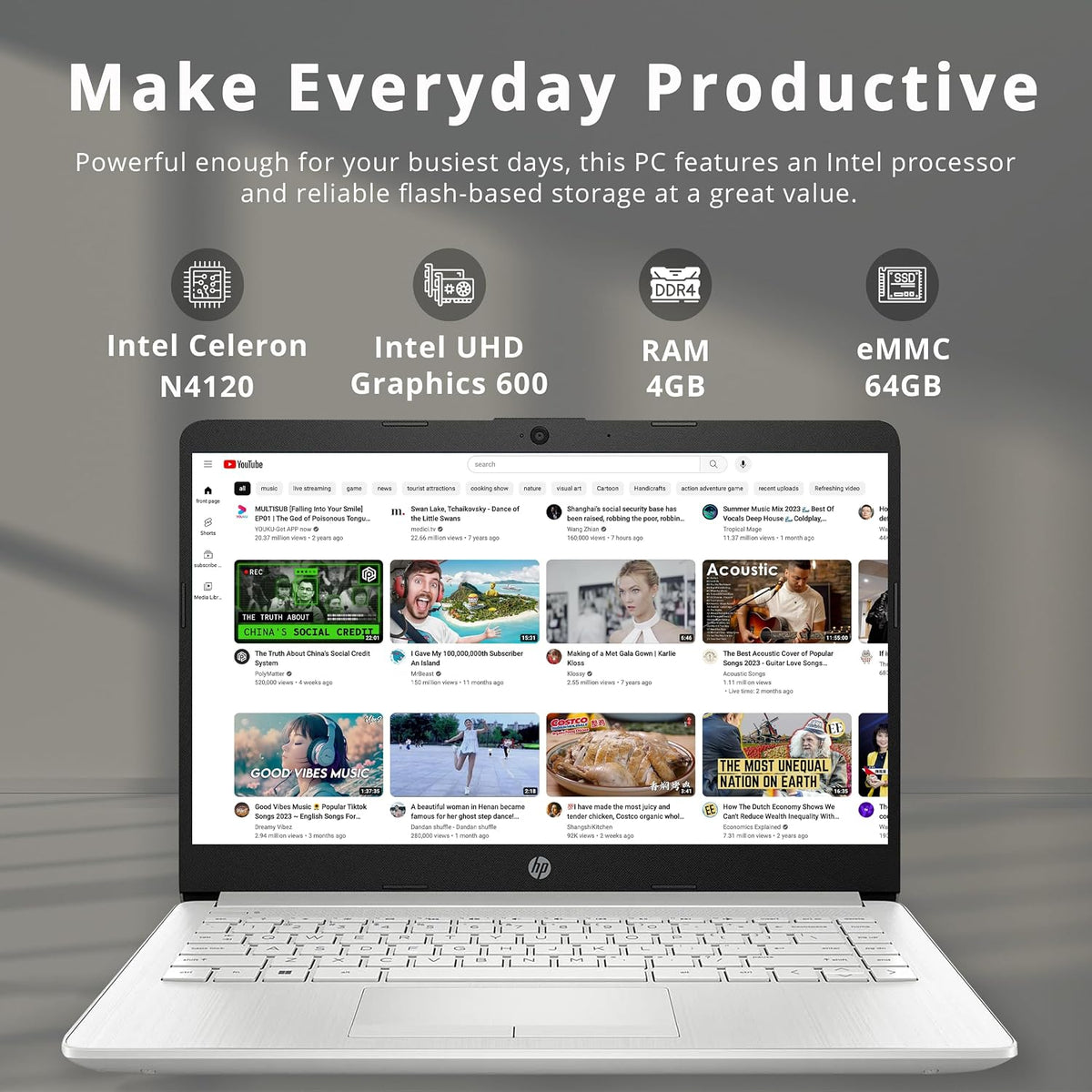 HP Stream 14' HD BrightView Laptop, Intel Celeron N4120 Processor, 4GB RAM, 64GB SSD, Intel UHD Graphics, 720p Webcam, WiFi, HDMI, Win 11 S, Silver (Renewed)