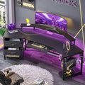 SEDETA 79' Gaming Desk, Computer Desk with 2 Fabric Drawers & LED Light, L Shaped Gaming Desk with Storage Shelf for Home Office, Carbon Fiber Black