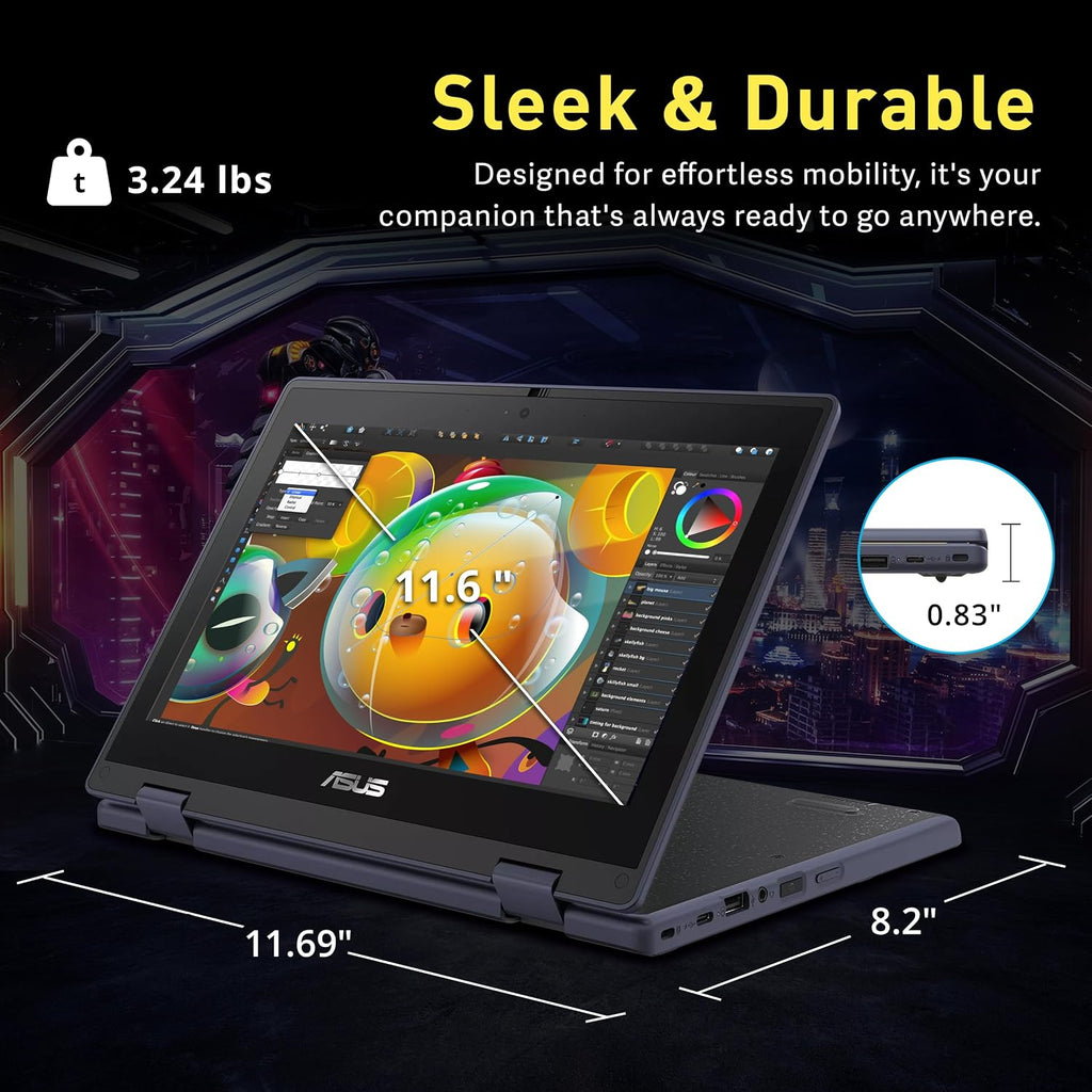 ASUS 11.6' HD Touchscreen 2-in-1 Laptop for Students, Intel Celeron N100, UHD Graphics, 4GB RAM, 288GB Storage(128GB SSD＋160GB Docking Station Set), Webcam, Wi-Fi 6, Windows 11 Pro, Mineral Gray