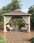 Canopy Tent 11x11, Pop Up Gazebo Tent Easy Setupwith 4 Sand Bags for Backyard Garden Patio, Mosquito Netting & Height Adjustable - Dark Brown