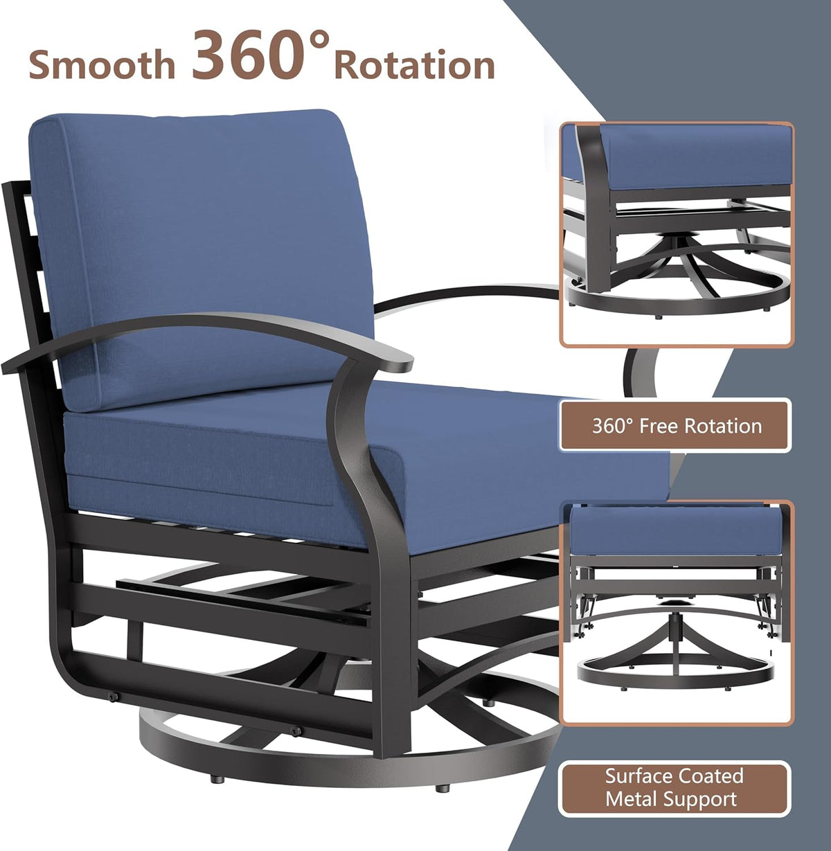 Aluminum Outdoor Patio Furniture Set,5 Pieces 5 Seats Metal Patio Sectional Furniture Set,Patio Conversation Sets with 45' Propane Fire Pit Table,Swivel Rocking Chairs Set,Navy Blue