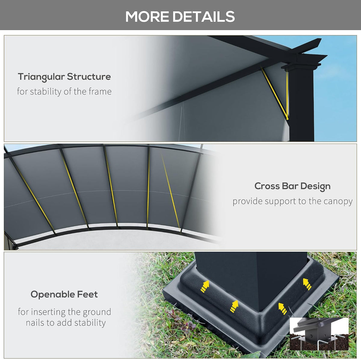 Outsunny 11' x 11' Outdoor Retractable Pergola Canopy, Arched Sun Shade Shelter, Metal Frame Patio Canopy for Backyard, Garden, Porch, Beach, Gray