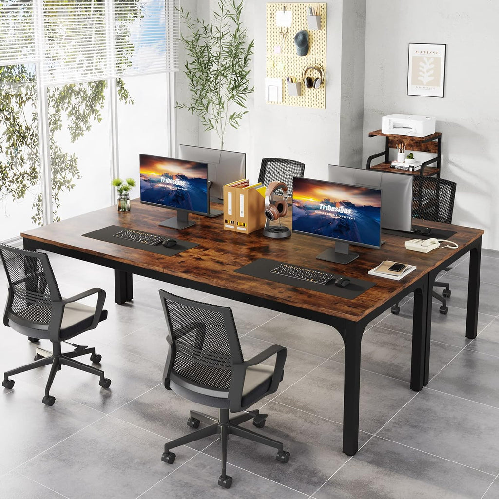 Tribesigns 78.7 Inches Extra Long Computer Desk 2 Person Desk, Double Long Desk, Workstaion for Home Office, Brown+Black