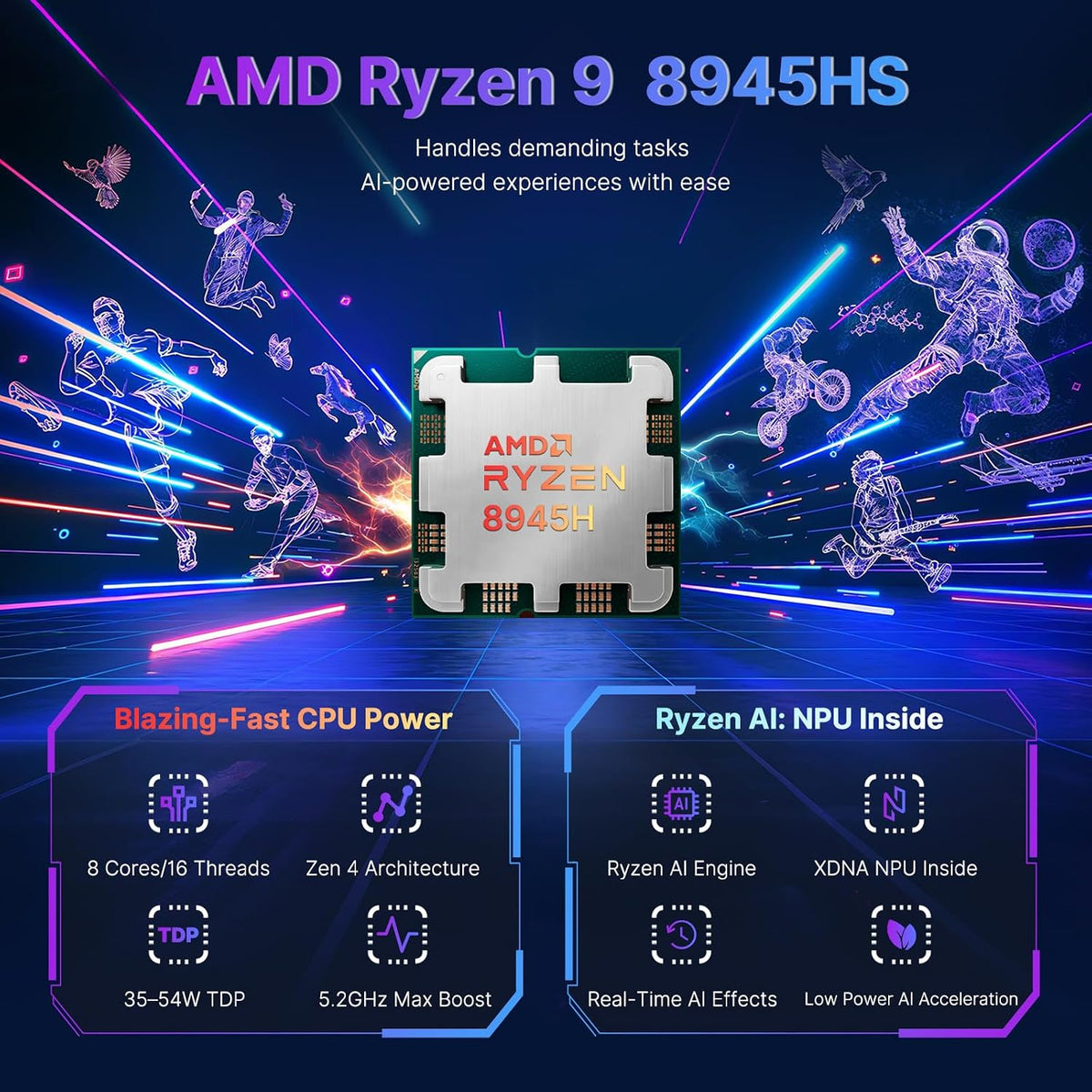 NIMO 17.3 Gaming-Laptop Ryzen 9 8945HS (Beat i9-13900H, Up to 5.2GHz) 16GB RAM, 1TB SSD, Radeon 780M, PD 100W Type-C AI-Enhanced for Copilot VR Ready, Backlit Keyboard, Fingerprint