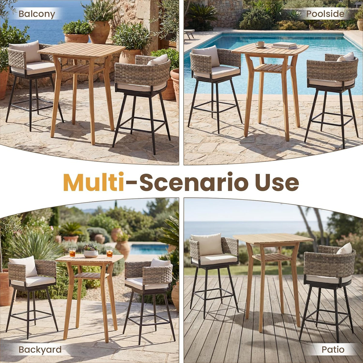 Outdoor Bar Table, Solid Acacia Wood Patio Bar Table, 39.5' High Top Pub Table for Patio, Counter Height Bistro Table for Balcony/Backyard/Deck, Natural