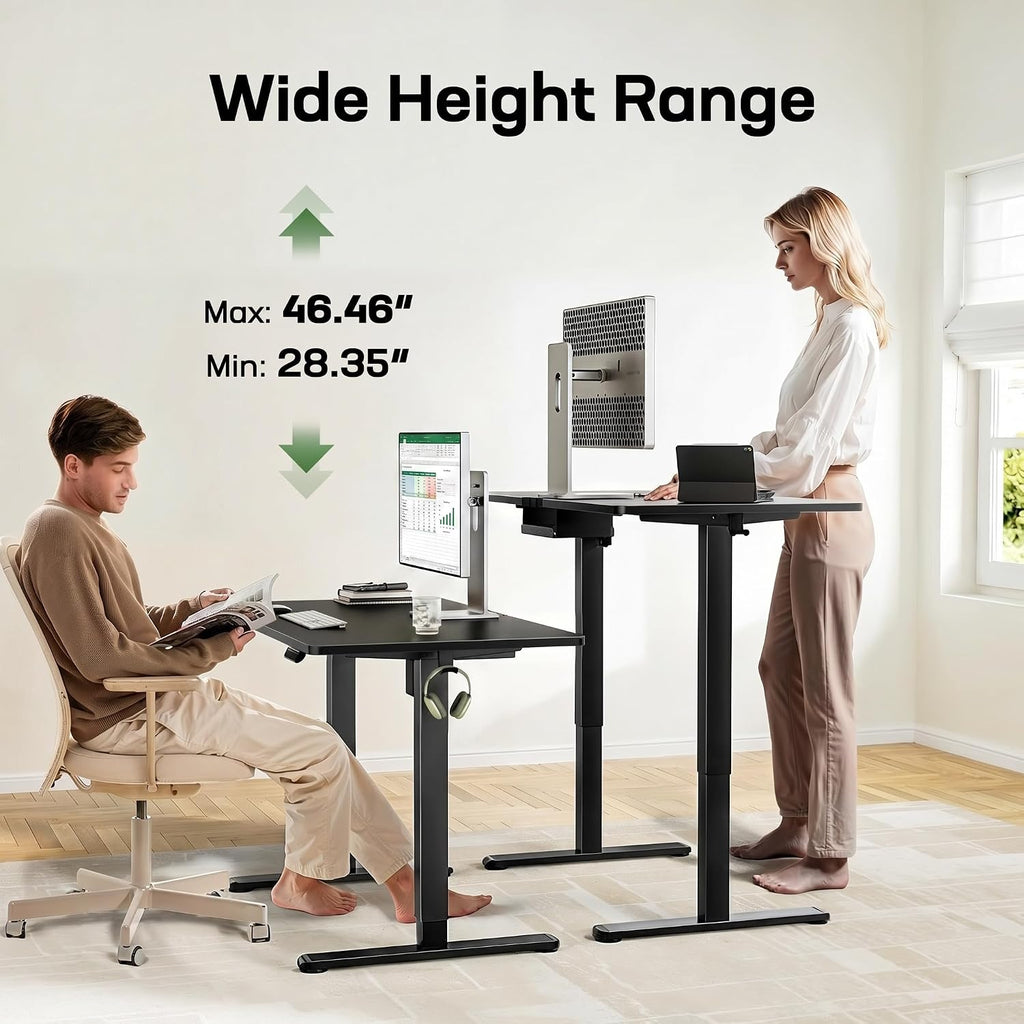 Electric Standing Desk Adjustable Height, 48 x 30 inch Standing Desk with Deeper Tabletop & 4 Memory Presets, One Piece Standing Desk for Home Office & Computer Workstation, Black Wooden,2 Packages