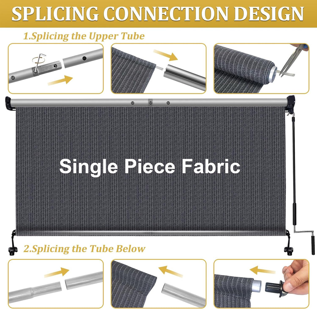 Shade&Beyond Patio Shades Roll Up Outdoor 12' W x 8' H, Cordless Roller Shade Blinds with 90% UV Protection, Exterior Sunshade Cloth Roll for Pergola Porch Gazebo Balcony, Blue Gray