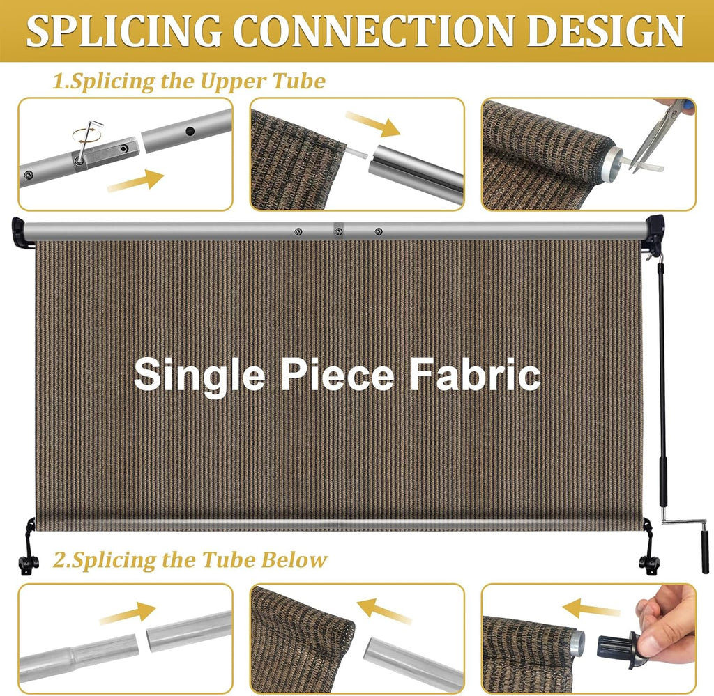 Shade&Beyond Patio Shades Roll up Outdoor Roller Shade Blinds 9' W x 8' H, Cordless with 90% UV Protection, Exterior Sunshade Cloth Roll for Pergola Porch Gazebo Balcony, HDPE Fabric, Mocha