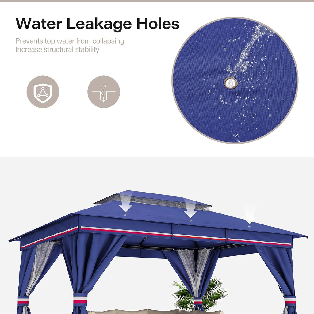 LAUSAINT HOME Patio Gazebo 10'x13', Outdoor Heavy Duty Party Tent Shelter with Double Roofs, Mosquito Nettings and Privacy Screens for Backyard, Garden, Lawn, Classic Blue