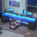 SEDETA 94.5' 2 Person Gaming Desk, Long Office Computer Desk with 8 Drawers & LED Light, Two Person Desk with Storage, Power Strip & Monitor Shelf for Home Office, Black
