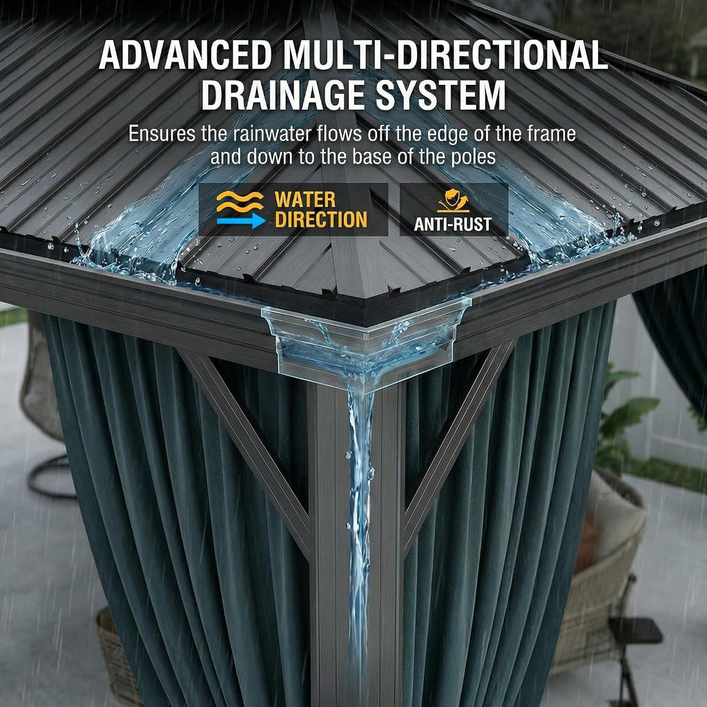 HOTEEL 12x20 Gazebo on Clearance with Metal Roof & Drainage System, Heavy Duty Hardtop Gazebo with Flame-Retardant Curtain & Netting, Outdoor Gazebos with Galvanized Steel Double Roof for Patio, Party