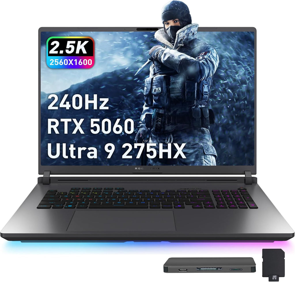 ASUS ROG Strix G18 18' 2.5K 240Hz Gaming Laptop, Intel Ultra 9 275HX, GeForce RTX 5060 8GB GDDR7, 64GB DDR5, 5TB Storage (4TB SSD+1TB Docking Station Set), 4-Zone RGB Backlit Keyboard, Win 11, Gray