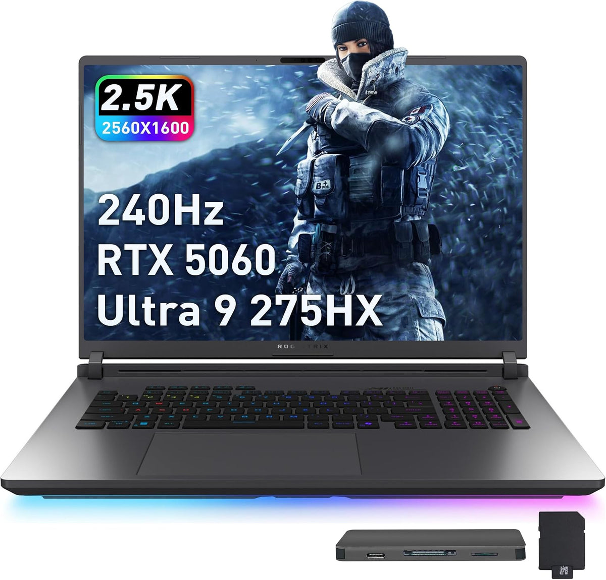 ASUS ROG Strix G18 18' 2.5K 240Hz Gaming Laptop, Intel Ultra 9 275HX, GeForce RTX 5060 8GB GDDR7, 32GB DDR5, 3TB Storage (2TB SSD+1TB Docking Station Set), 4-Zone RGB Backlit Keyboard, Win 11, Gray
