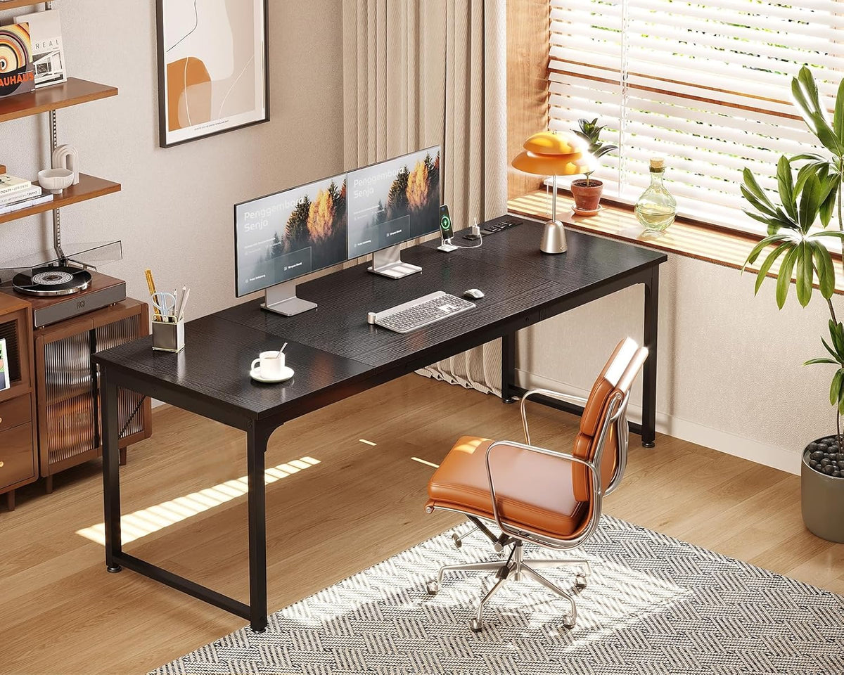 Coleshome 71 Inch Computer Desk with USB Ports, Large Office Desk, Long Study Student Writing Desk, Black