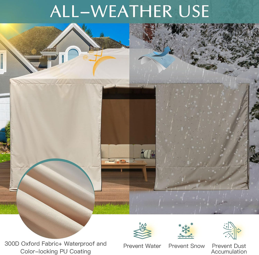 EROMMY Gazebo Cover for 12'x16' Gazebos,Outoor Winter Gazebo Cover with Sidewalls and Mesh Windows,Convert Gazebo into a Storage Space,Beige(Gazebo not Included)