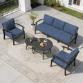 Aluminum Outdoor Patio Furniture Set,5 Seats Patio Conversation Sets with 2 Round Coffee Tables,Metal Patio Sectional Furniture Set with 5.1' Thickened Cushions,Navy Blue