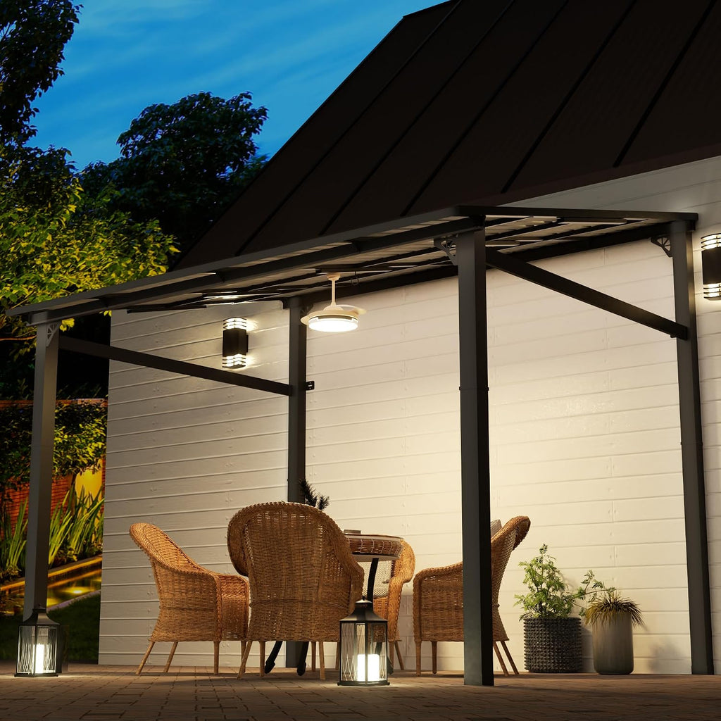EBE 10' x 8' Outdoor Lean to Gazebo, Hardtop Wall Mounted Pergola with Sloping Galvanized Steel Roof, Lean to Metal Pergola and Gazebo Clearance for Patio, Deck, Backyard
