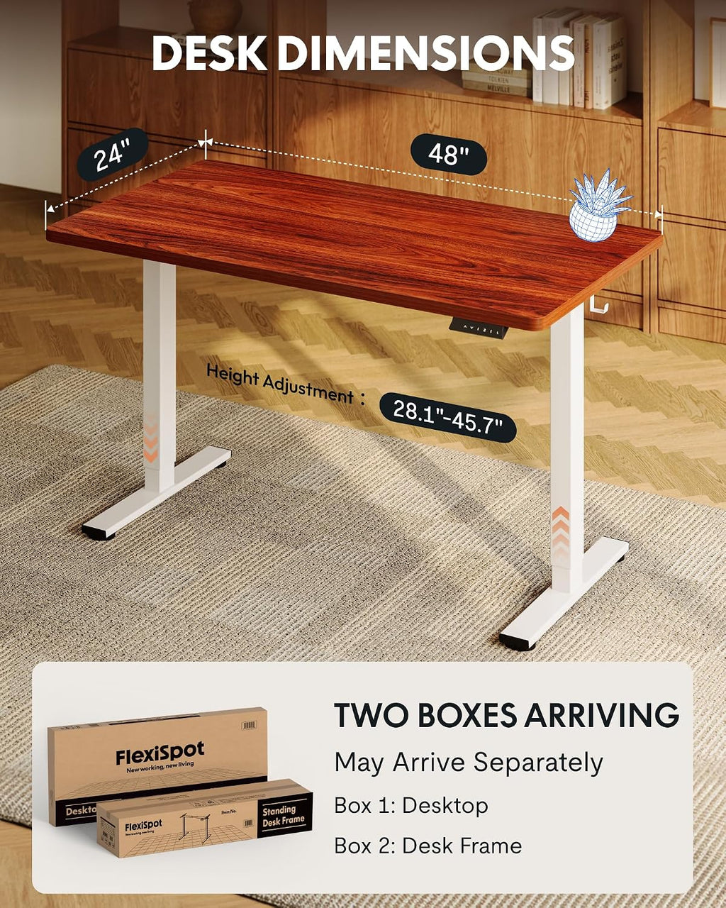 FLEXISPOT EN1 One-Piece Standing Desk with 1-Inch Thick Seamless Desktop, 48'x24' Electric Height Adjustable Desk for Home Office, Multi-Monitor Setups & Easy Assembly, Mahogany