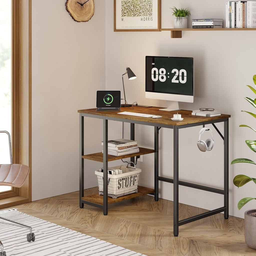 JOISCOPE Home Office Computer Desk with Wooden Storage Shelf,Office Desk and Gaming Table with Splice Board,2-Tier Industrial Morden Laptop Study Writing Desk,55 x 24 inches(Vintage Oak)