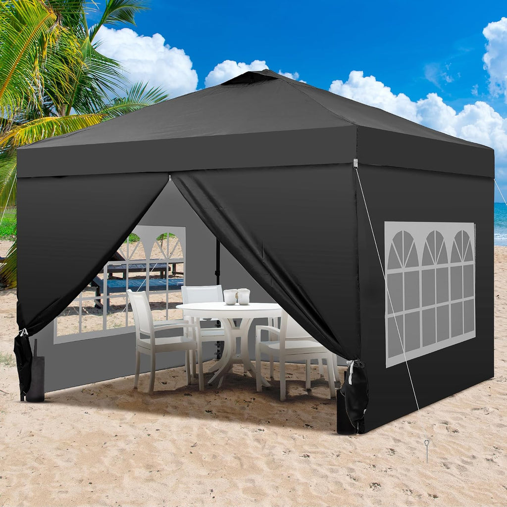 GDY 12x12 Pop Up Canopy Tent with 4 Sidewalls, Easy Set up with One Push Lift Gazebo with Wheel Bag and4 Sandbags,Carpas for Events, Parties,Camping, Black.