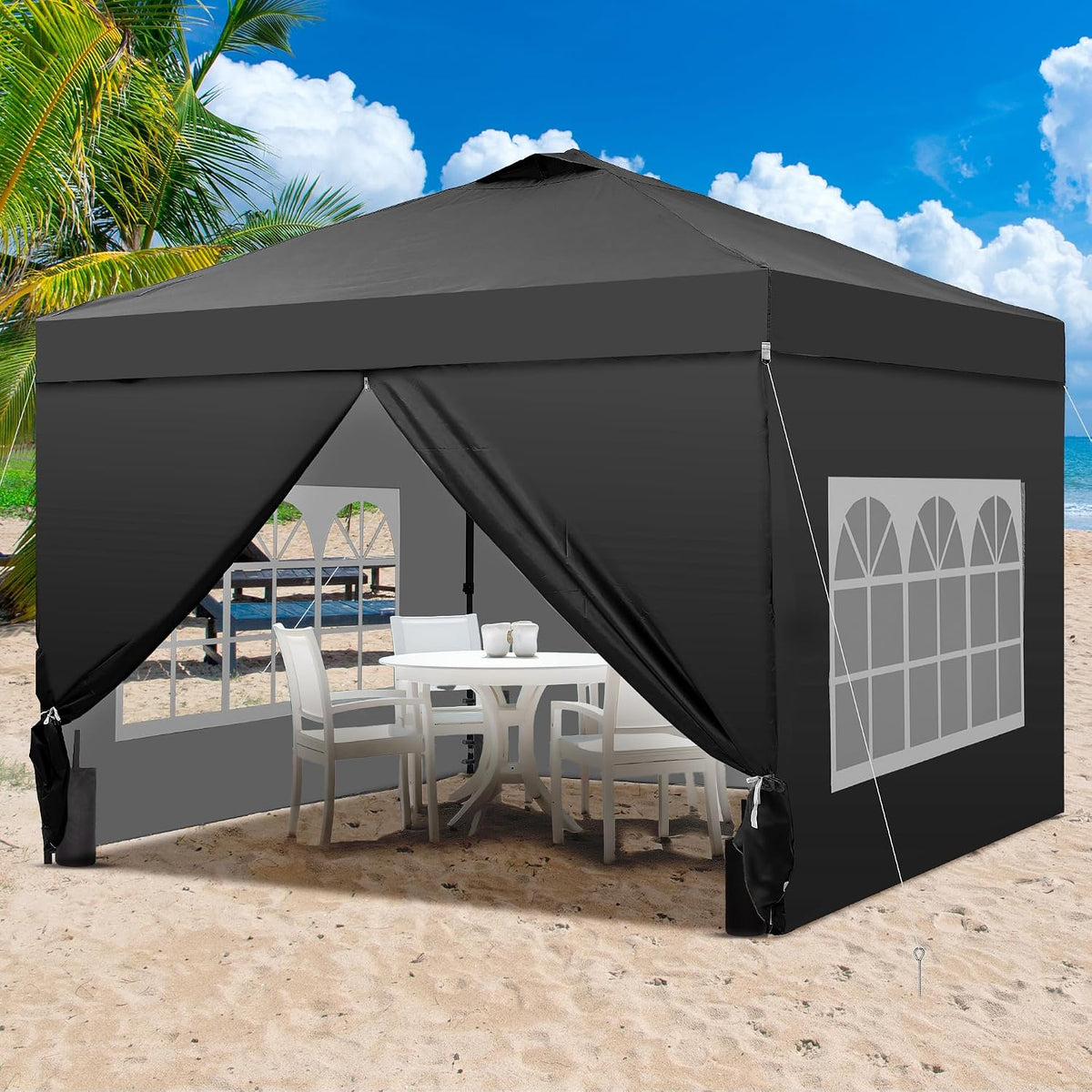 GDY 12x12 Pop Up Canopy Tent with 4 Sidewalls, Easy Set up with One Push Lift Gazebo with Wheel Bag and4 Sandbags,Carpas for Events, Parties,Camping, Black.