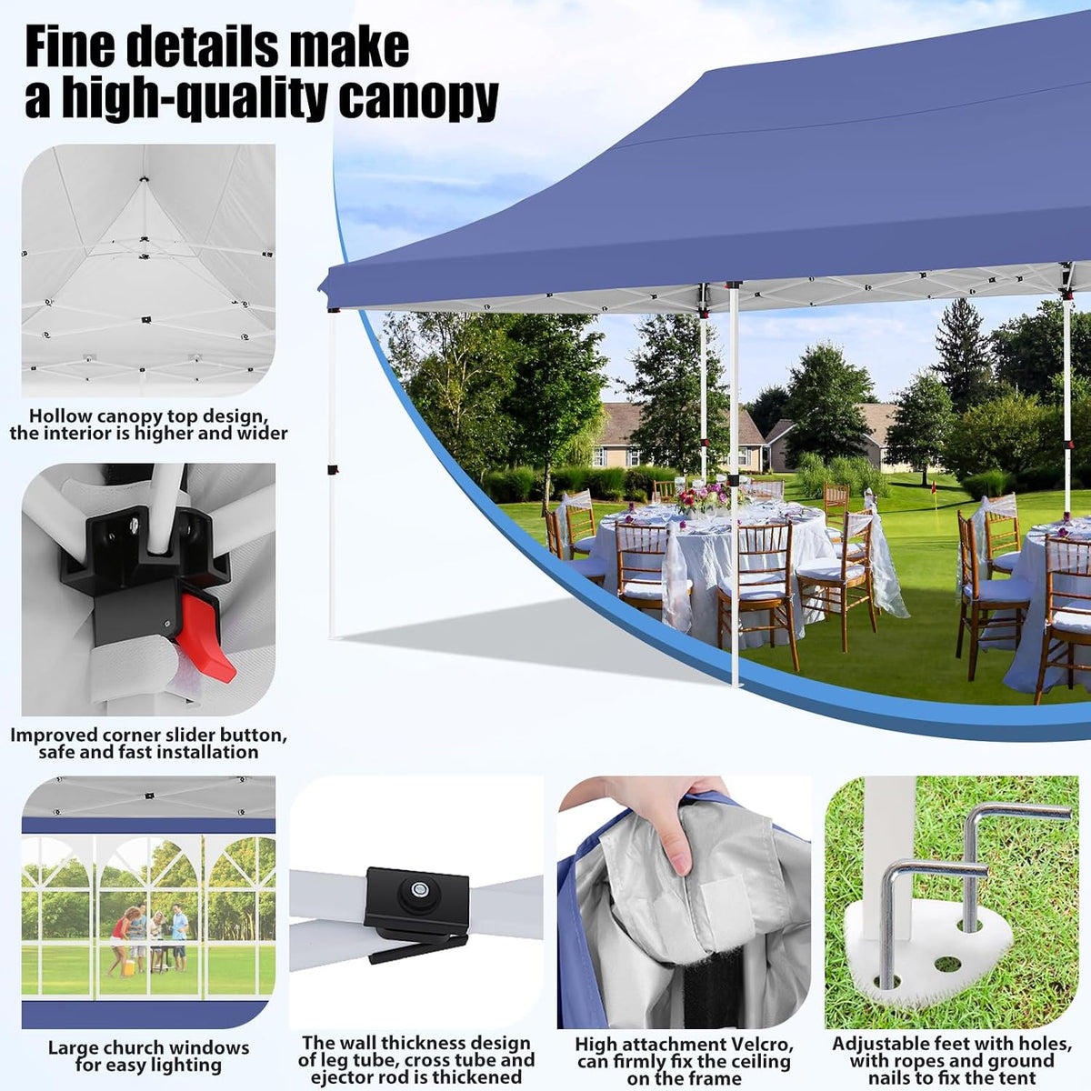 COBIZI Canopy 10x20 Pop Up Canopy Tent with Sidewalls, Waterproof Commercial Canopy Ez Outdoor Instant Gazebo UV Protection 50+ Event Shelter, Garden Tents for Parties with Sandbags, Navy Blue